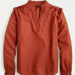 J Crew Ruffle Collar Clip Dot Victorian Top L NWT